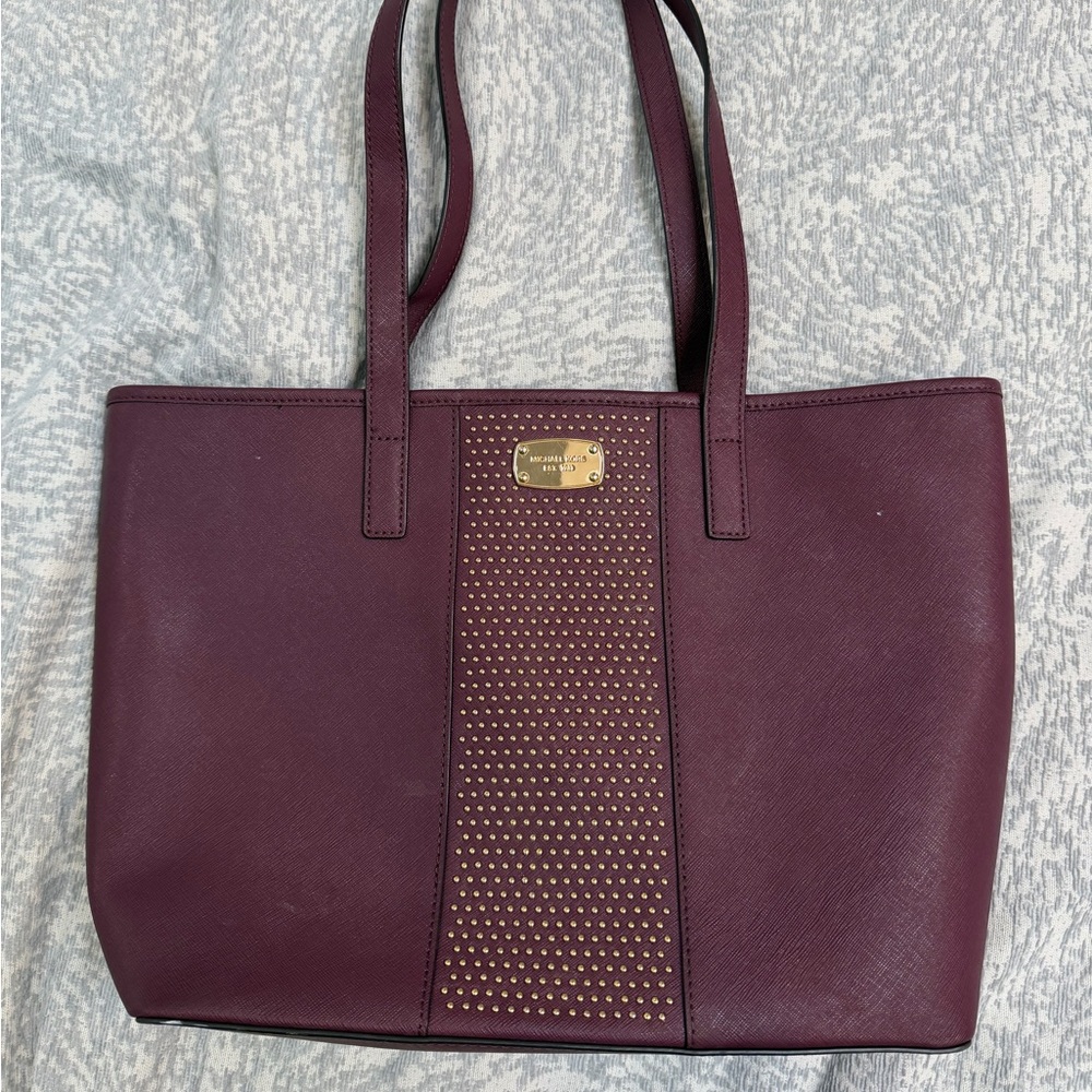 Michael Kors Burgundy Tote with Gold Stud Accents